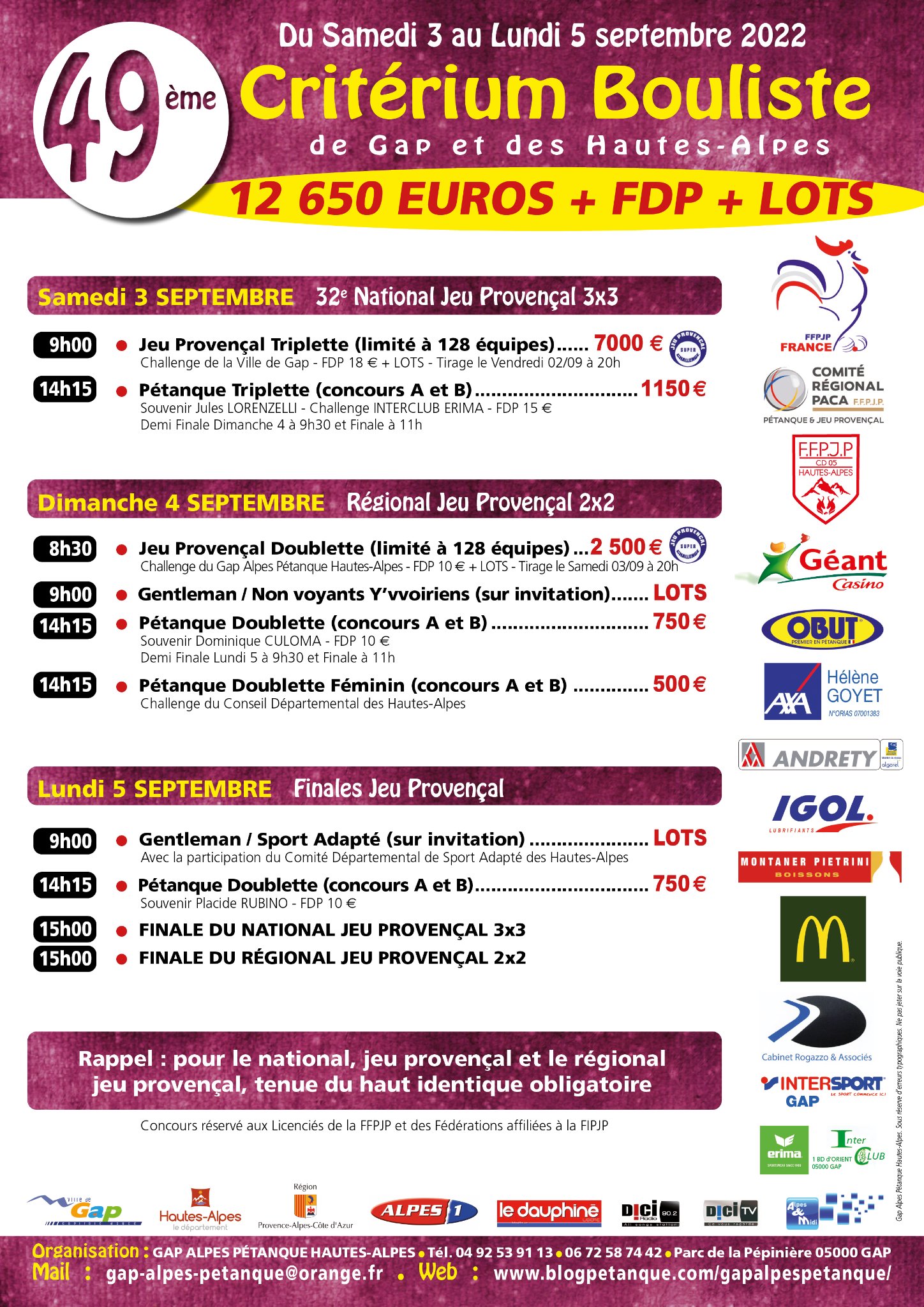 49ème CRITERIUM BOULISTE de la ville de GAP et des HAUTES-ALPES 2022 49ème CRITERIUM BOULISTE de la ville de GAP et des HAUTES-ALPES 2022