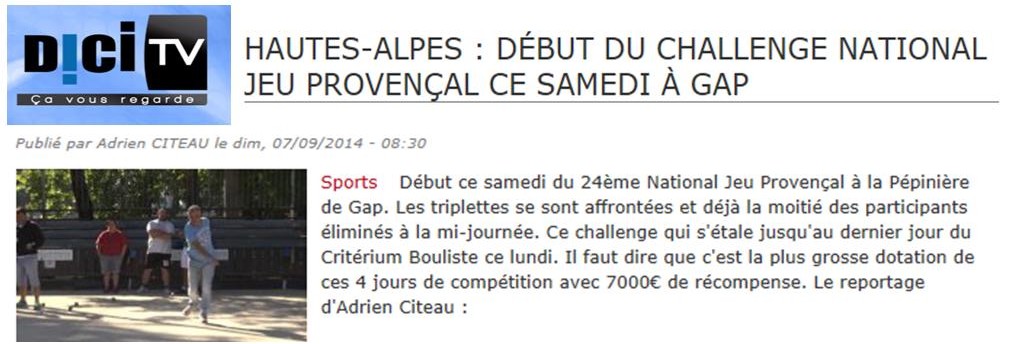 LE CRITERIUM DE GAP AVEC  DICI - TV !