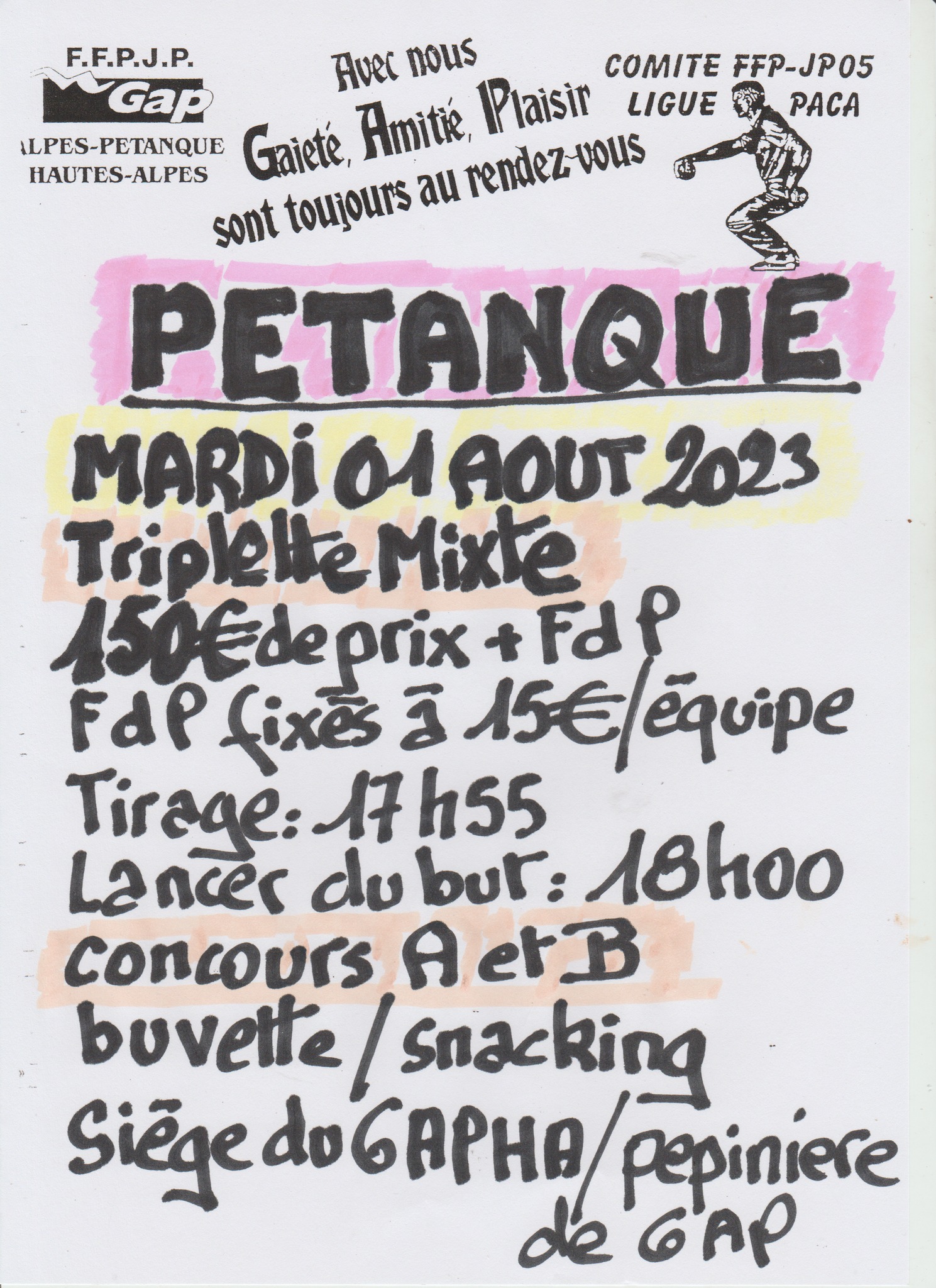 CONCOURS TRIPLETTE MIXTE MARDI 01 AOUT 2023 CONCOURS TRIPLETTE MIXTE MARDI 01 AOUT 2023