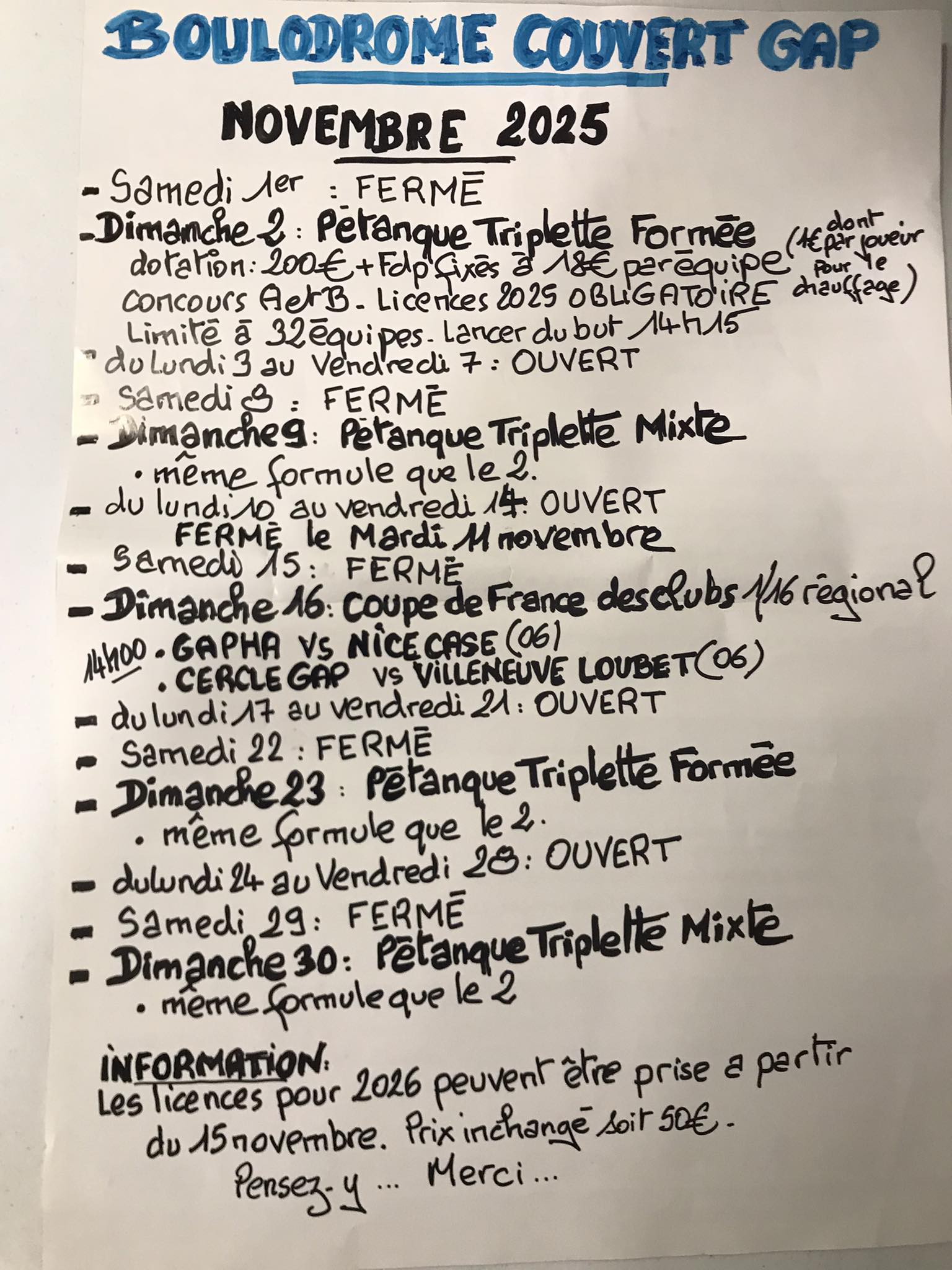 CONCOURS DU MOIS DE NOVEMBRE 2025 - LISTE DES INSCRITS -