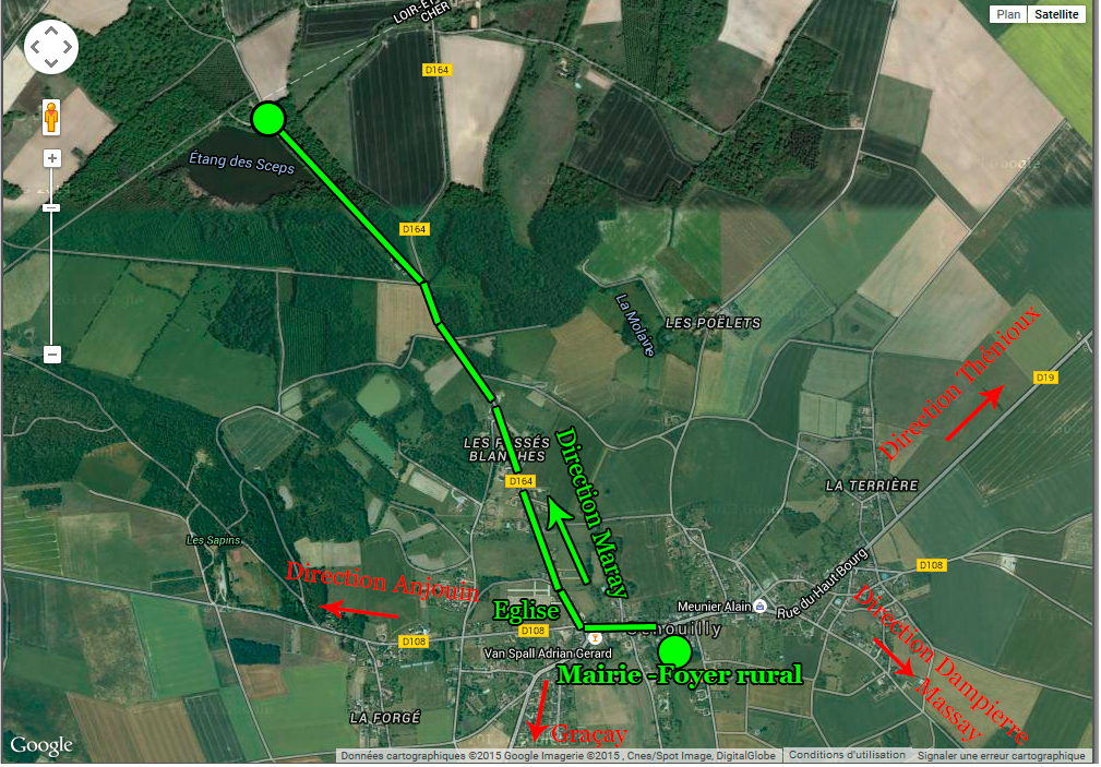 Le plan d'accès aux terrainx de pétanque à l'Etang des Sceps