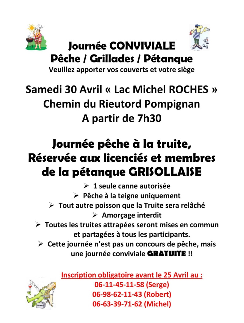 Journée Conviviale "Pêche à la truite" du 30 Avril Journée Conviviale "Pêche à la truite" du 30 Avril