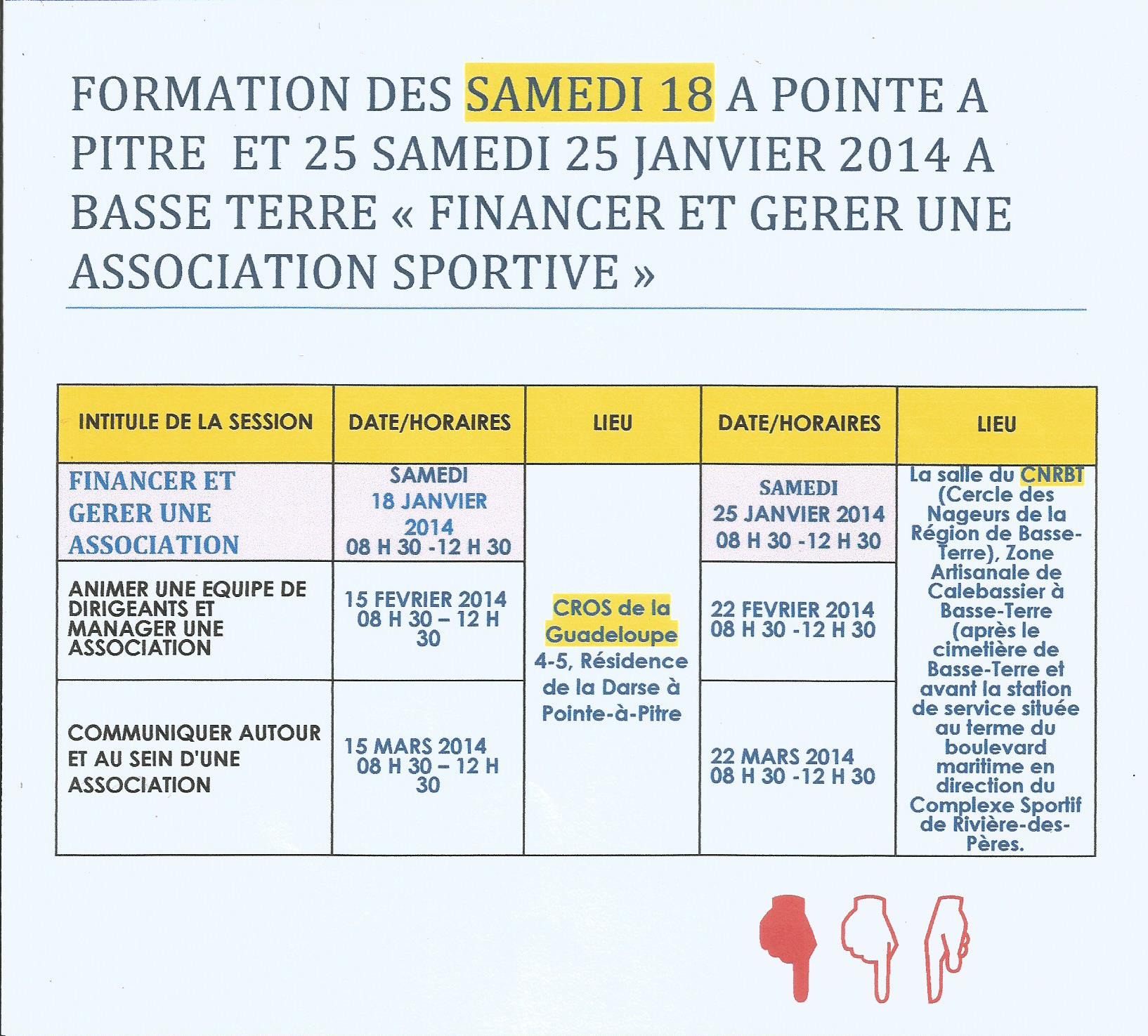 FORMATIONS  PROPOSEES  PAR LE CROS DE LA GUADELOUPE