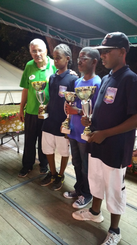 Les champions de Ligue A-G 2016 en triplettes jeunes Sulyvan Laposte à gauche,Nicolas Arnaud au milieu et Kévin ETIENNE à gauche de la MARTINIQUE Les champions de Ligue A-G 2016 en triplettes jeunes Sulyvan Laposte à gauche,Nicolas Arnaud au milieu et Kévin ETIENNE à gauche de la MARTINIQUE
