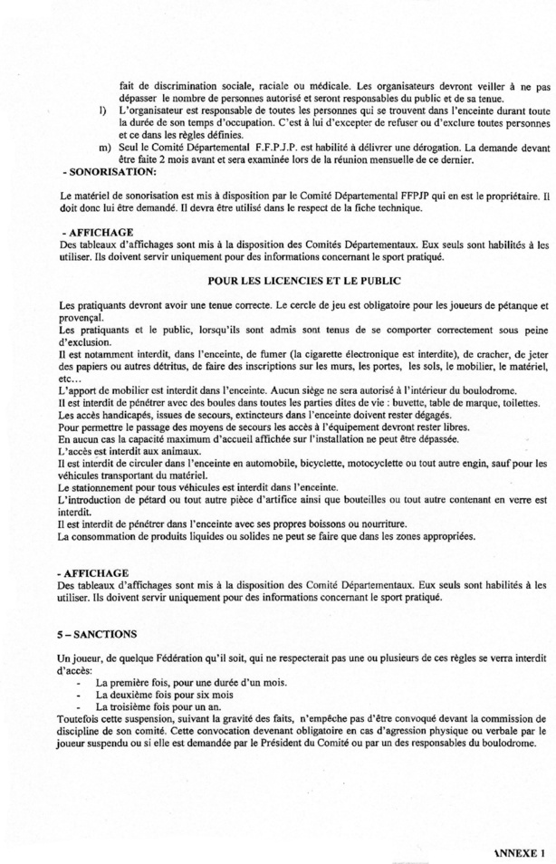 Règlement intérieur du Boulodrome de Tours. Règlement intérieur du Boulodrome de Tours.