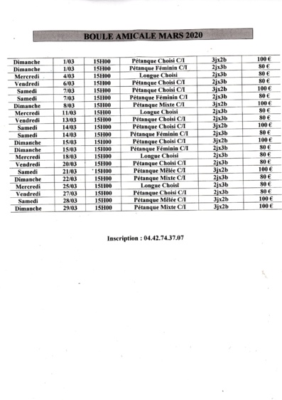 Programme du mois de Mars 2020