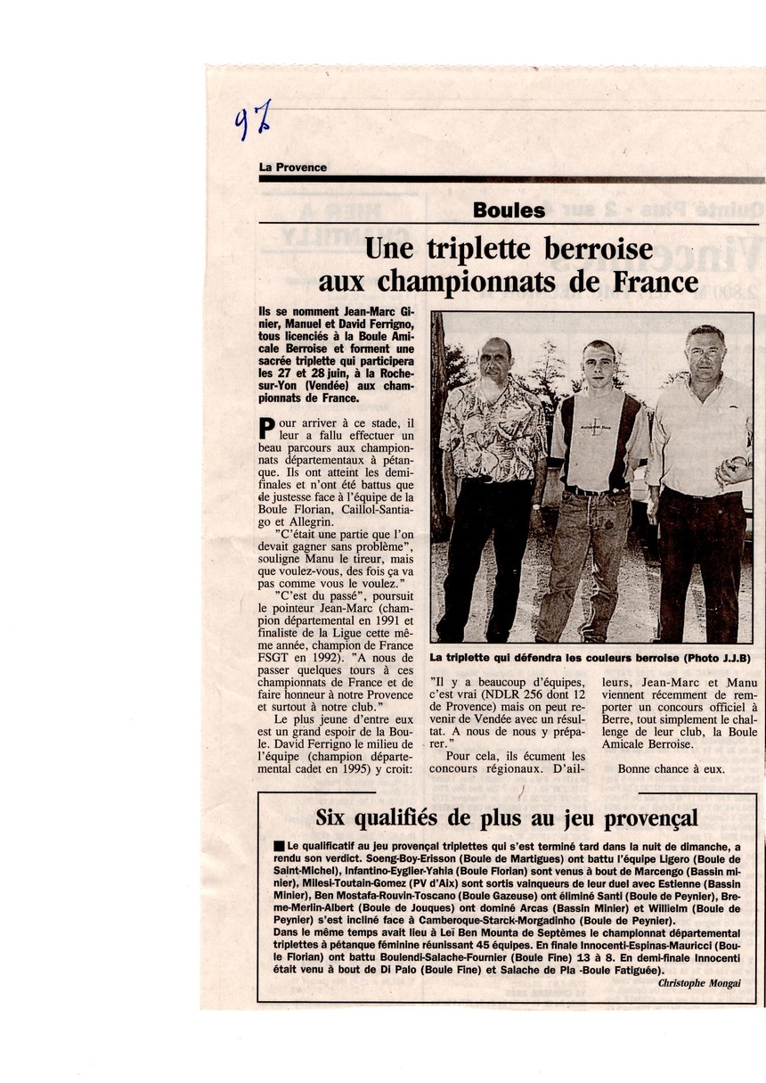 championnat de france triplette 1997 championnat de france triplette 1997