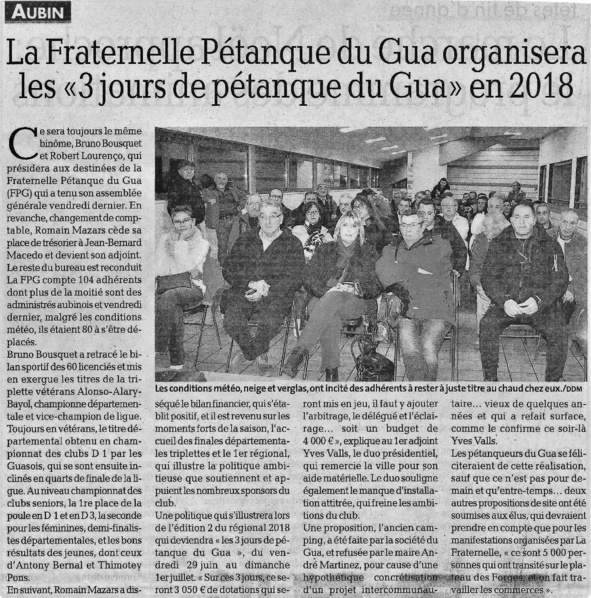 Le compte rendu de notre AG relaté par la presse locale Le compte rendu de notre AG relaté par la presse locale