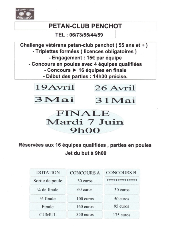 Challenge Vétérans (55 ans et +) Penchot Challenge Vétérans (55 ans et +) Penchot