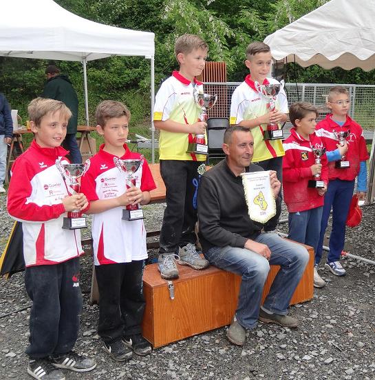 Podium Minimes, Champion d'Aveyron Doublettes Minimes 2016 Anthony, Nathan.