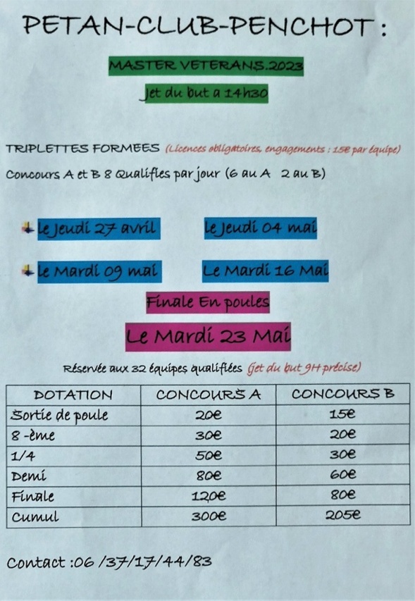 Challenge triplettes Vétérans Penchot Challenge triplettes Vétérans Penchot