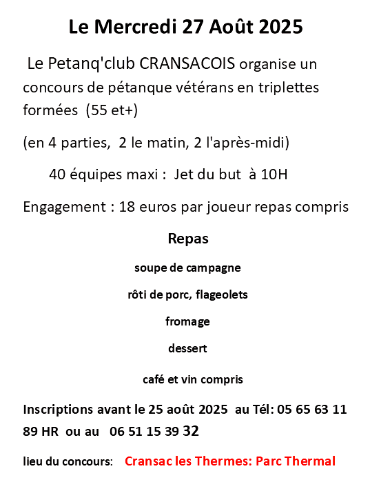 Concours vétérans 55 ans et +