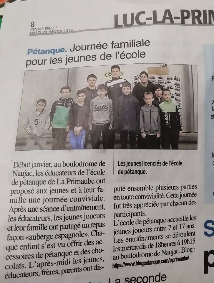 Article Centre Presse - Ecole de Pétanque