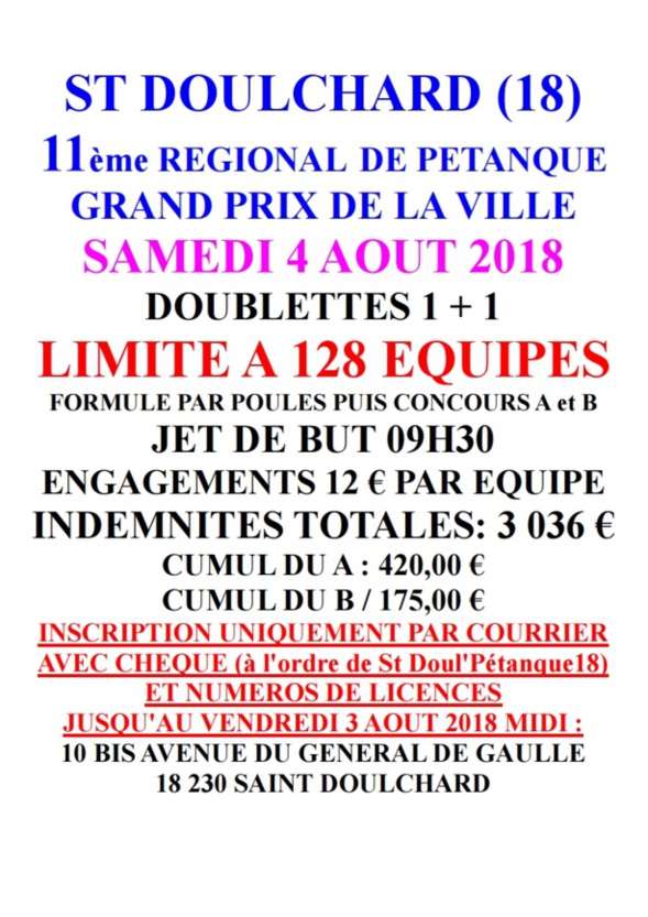 11ème REGIONAL DE PETANQUE à SAINT DOULCHARD (18)