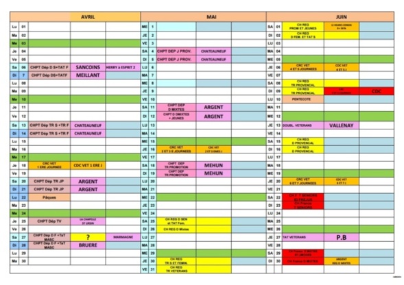 CALENDRIER 2019 des rencontres