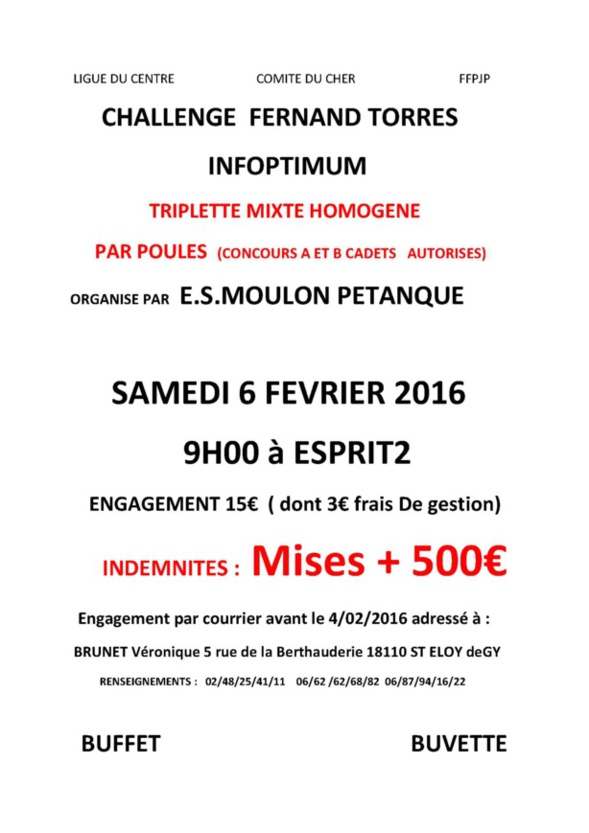 Triplette Mixte Samedi 6 février 2016 à Esprit2