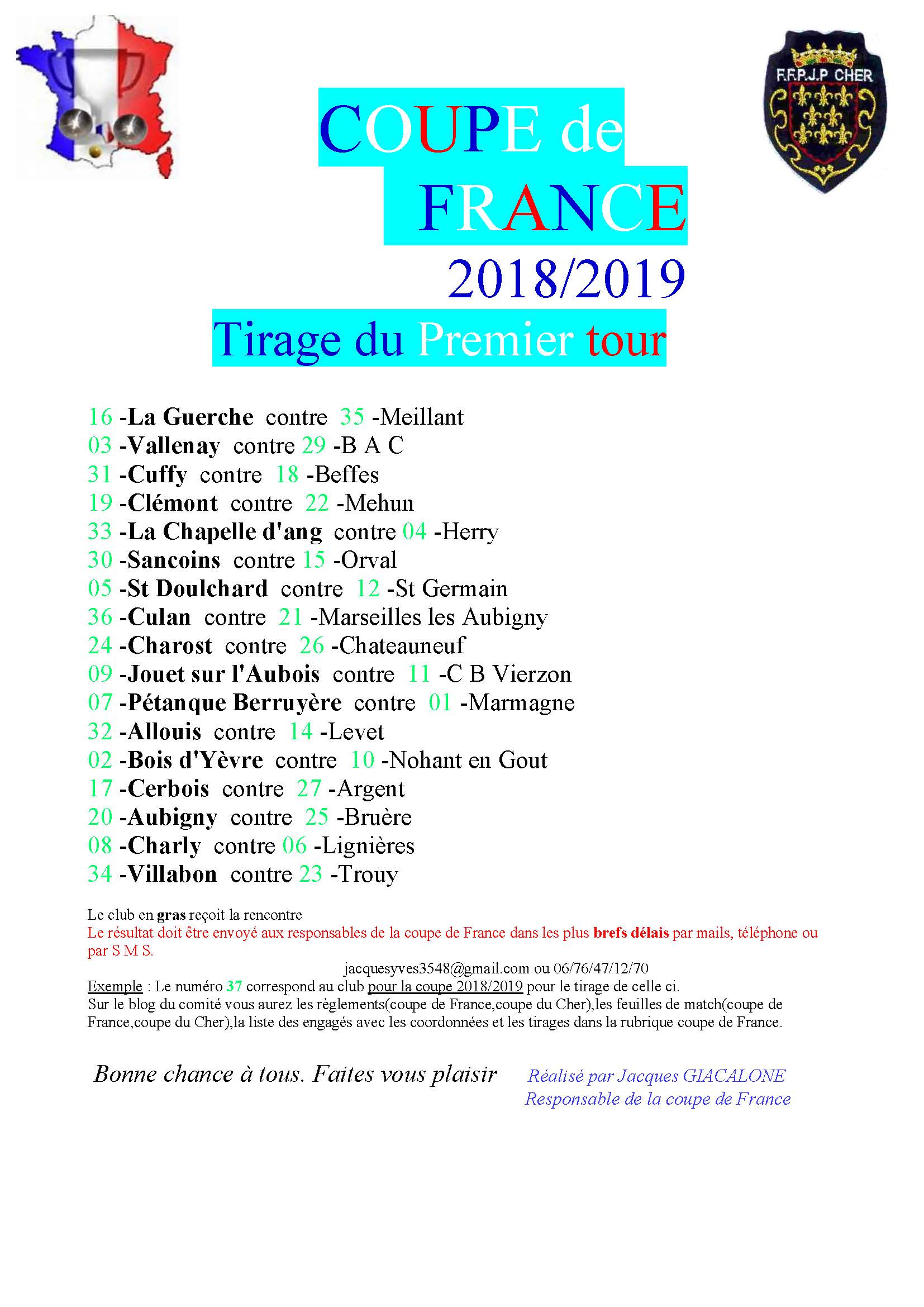 COUPE DE FRANCE 2018/2019  -  Tirage du premier tour