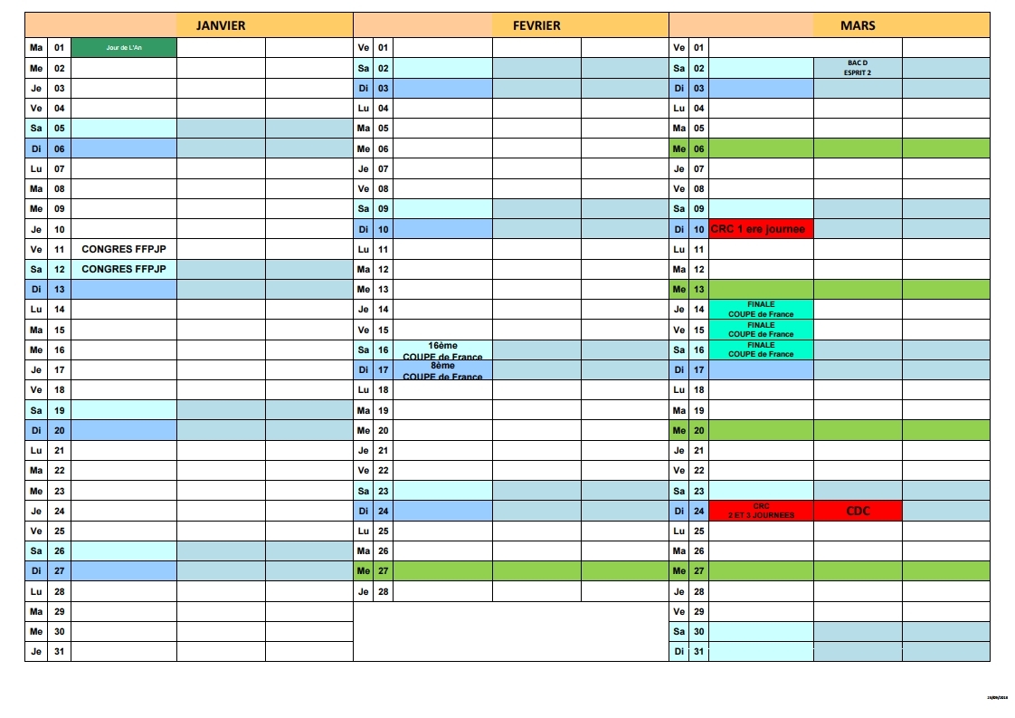 CALENDRIER 2019 des rencontres