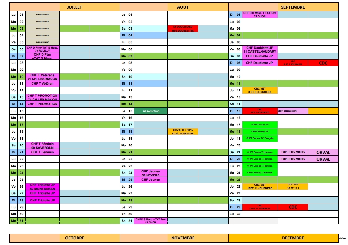 CALENDRIER 2019 des rencontres