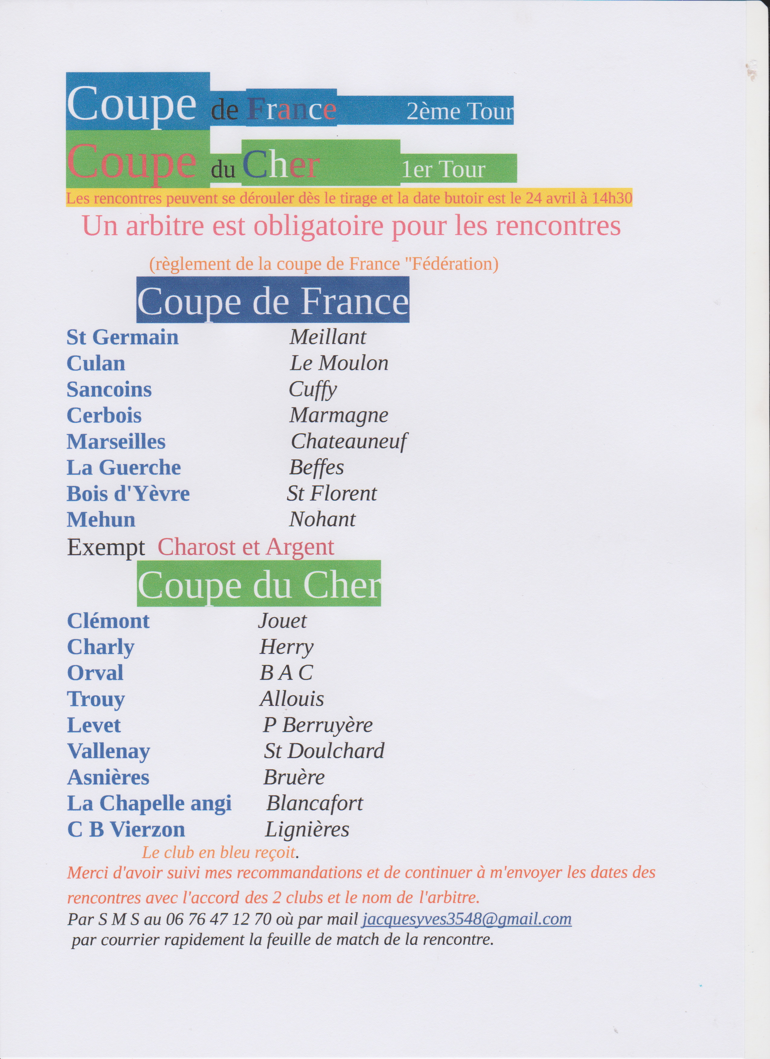 COUPE DE FRANCE - COUPE DU CHER