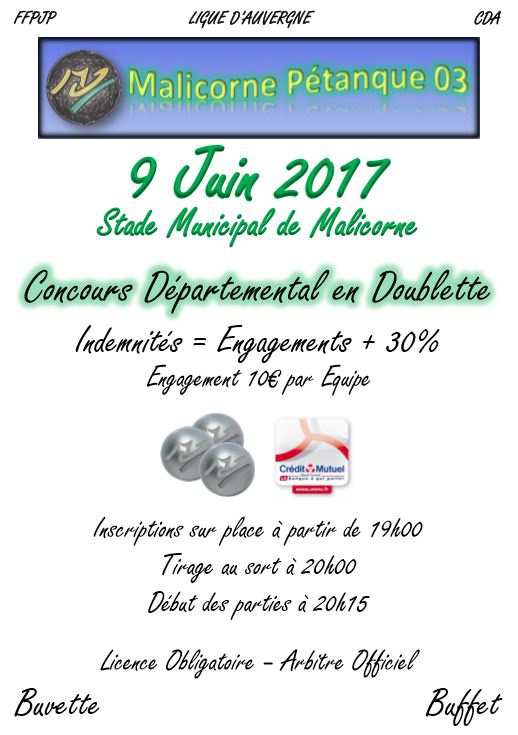 Concours Doublette Nocturne du 9 Juin 2017