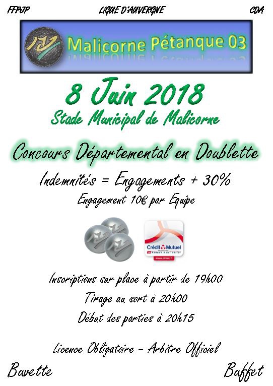 Concours Doublette Nocturne du 8 Juin 2018