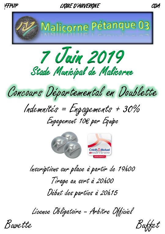 Concours Doublette Nocturne du 7 Juin 2019