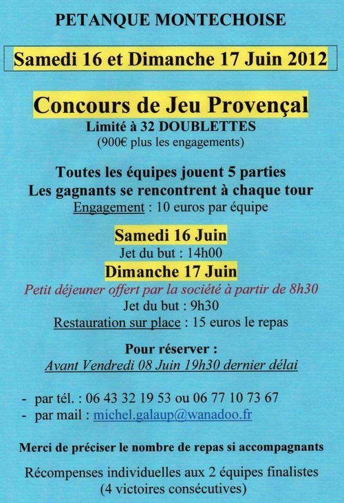 Concours Jeu Provençal 16 et 17 juin