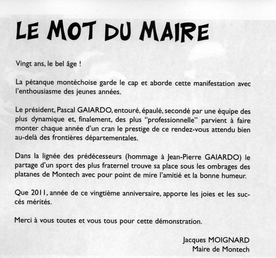 2011, l'année des 20 ans !! Le mot du maire 2011, l'année des 20 ans !! Le mot du maire