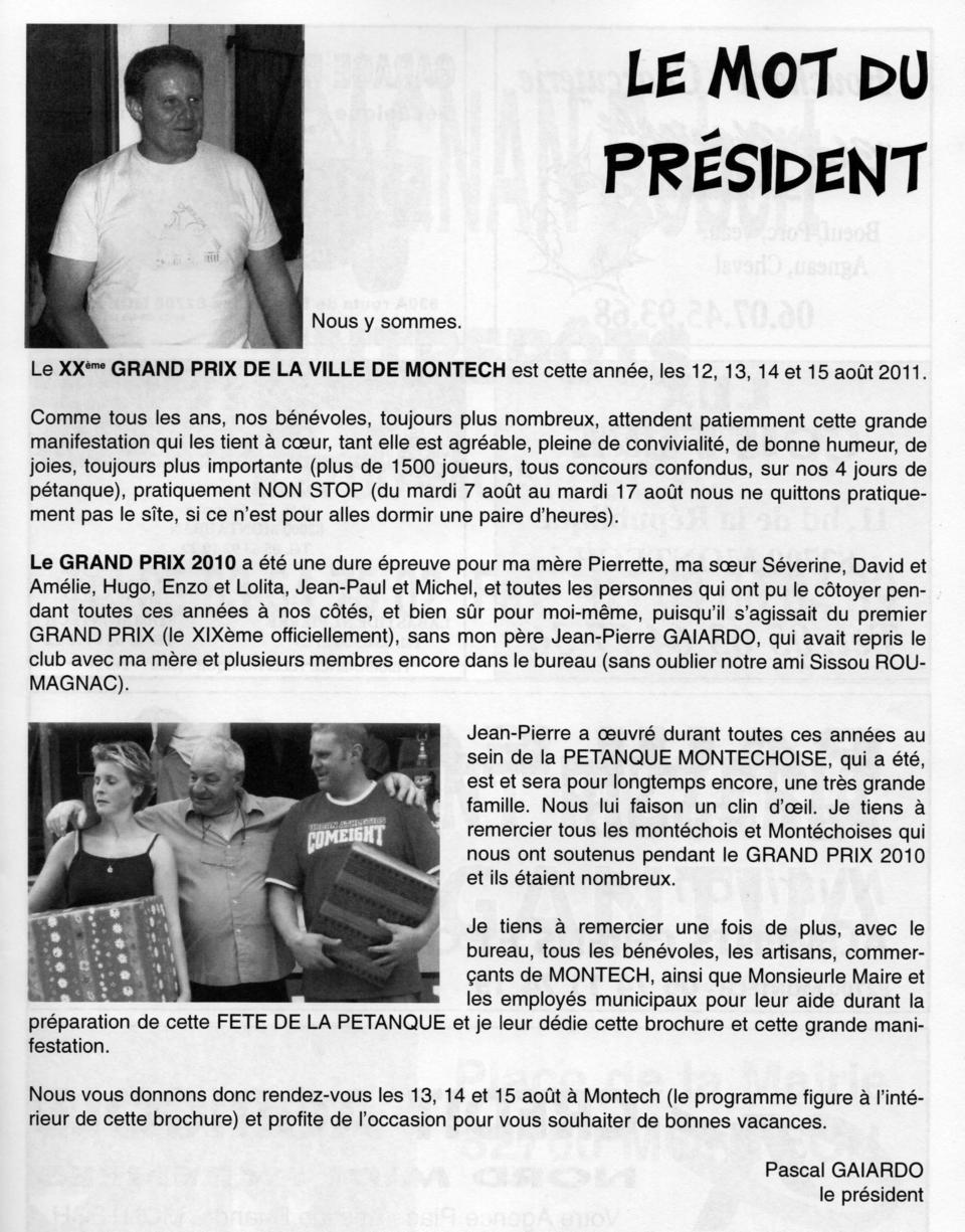 2011, l'année des 20 ans !! Le mot du président