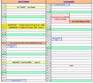 CALENDRIER DES MOIS DE NOVEMBRE ET DÉCEMBRE