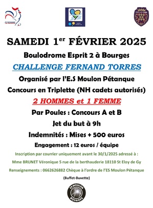 CHALLENGE FERNAND TORRES 2025 (Non limité-inscription par courrier) CHALLENGE FERNAND TORRES 2025 (Non limité-inscription par courrier)