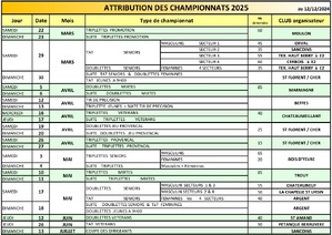 ATTRIBUTIONS DES CHAMPIONNATS DU CHER 2025 ATTRIBUTIONS DES CHAMPIONNATS DU CHER 2025