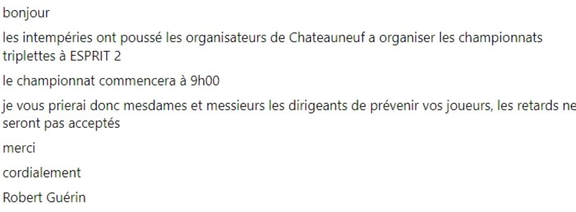 MESSAGE DU COMITÉ DU CHER