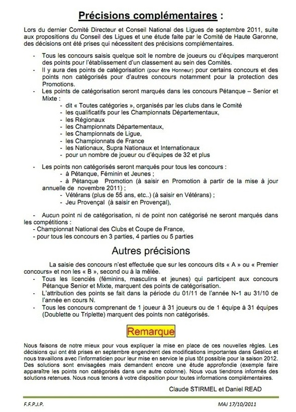 Classification / Catégorisation 2012 Classification / Catégorisation 2012