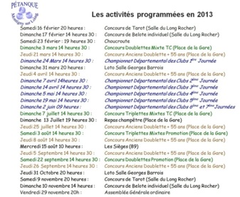 Les activités du Club en 2013