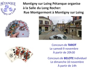 Tarot le samedi 9 Novembre et Belote le dimanche 10