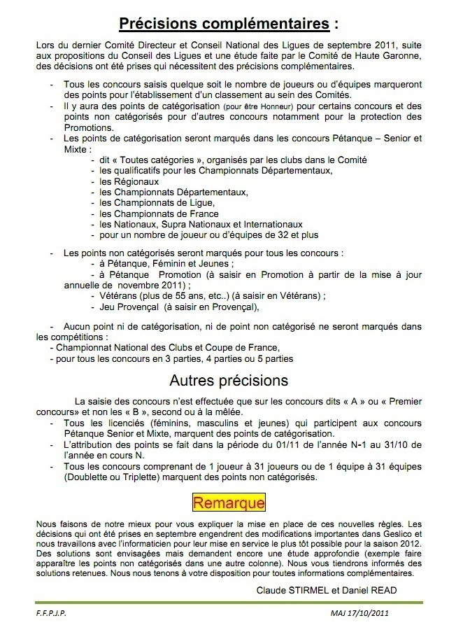 Classification /  Catégorisation 2012