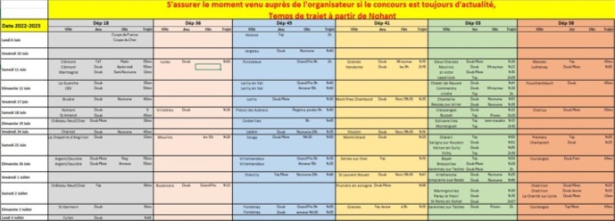 Compilation des calendriers pour JUIN 2022 des départements 03-18-36-41-45-58