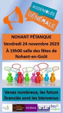 Assemblée générale NOHANT PÉTANQUE du 24 novembre 2023