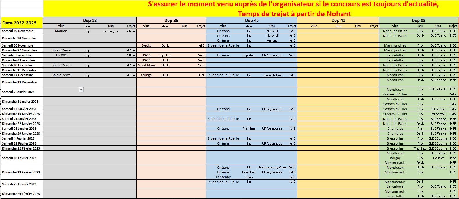 Compilation des calendriers départementaux du 03-18-36-41-45-58 pour la fin d'année 2022 Compilation des calendriers départementaux du 03-18-36-41-45-58 pour la fin d'année 2022
