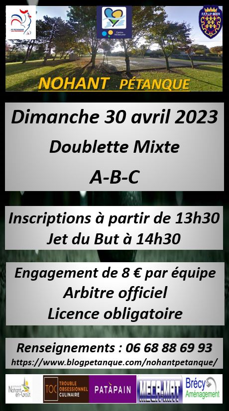 Doublette Mixte à Nohant Pétanque-30-avril 2023