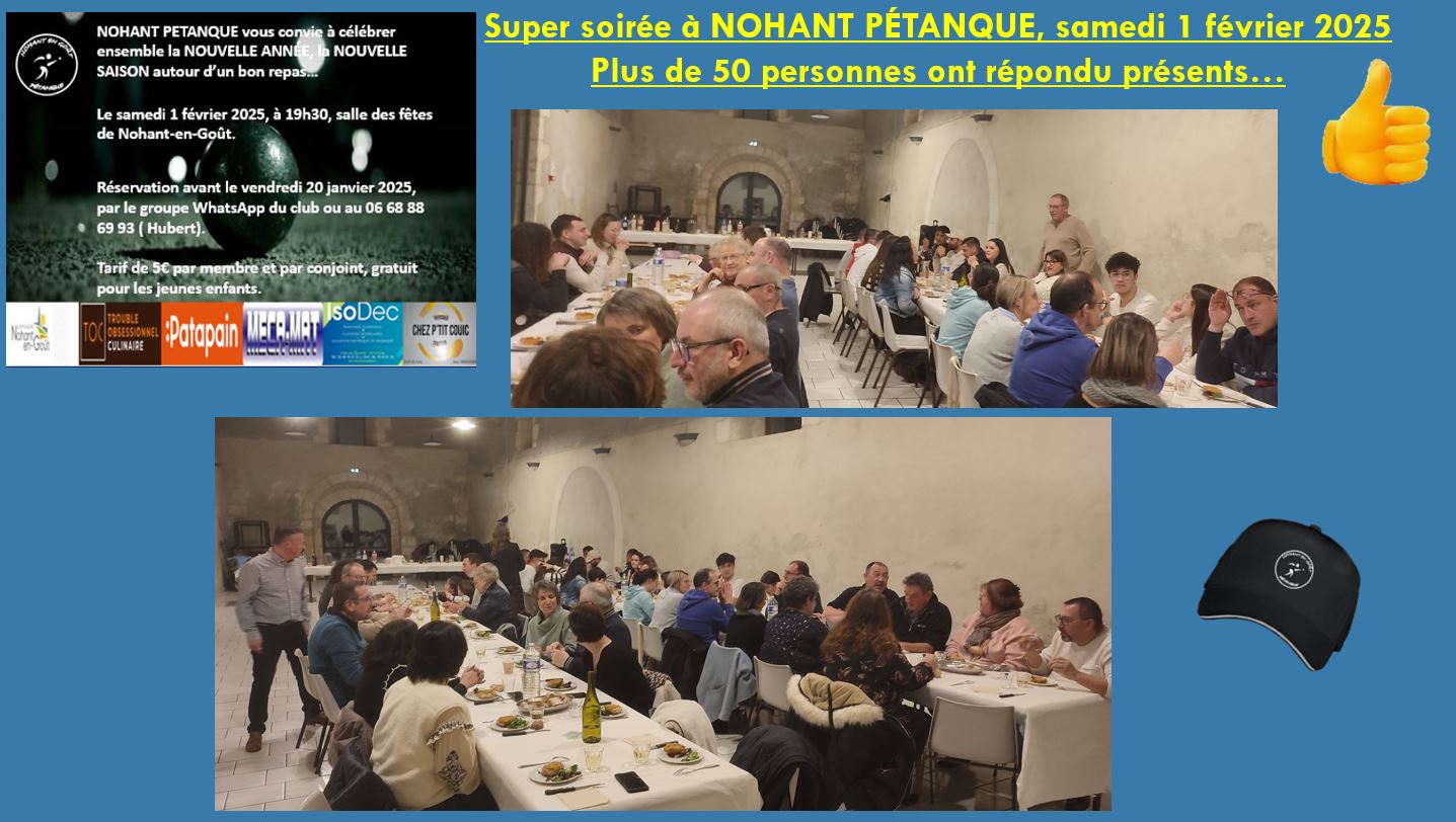 Samedi 1 février 2025, Soiréee convivialité à NOHANT PÉTANQUE... Samedi 1 février 2025, Soiréee convivialité à NOHANT PÉTANQUE...