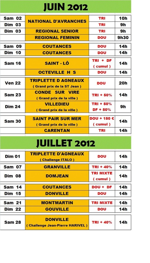 LE CALENDRIER FEDERAL 2012