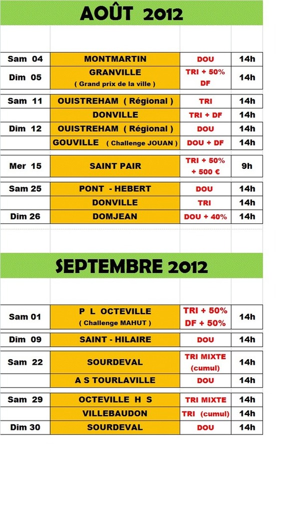 LE CALENDRIER FEDERAL 2012