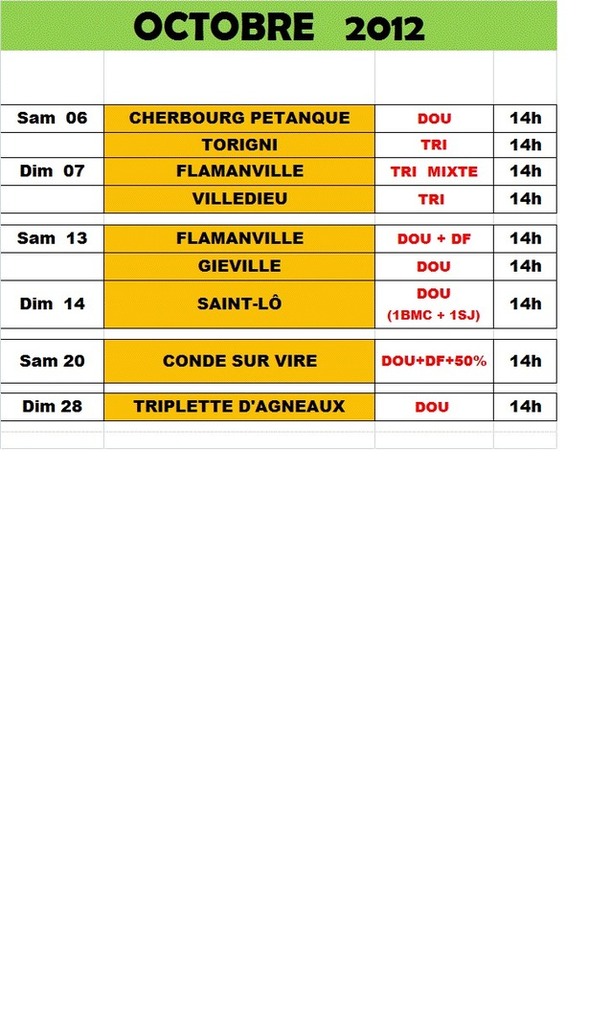 LE CALENDRIER FEDERAL 2012