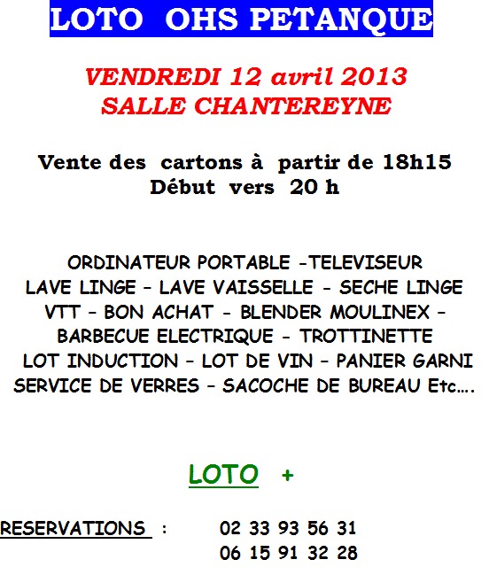 LOTO DU 12 AVRIL 2013