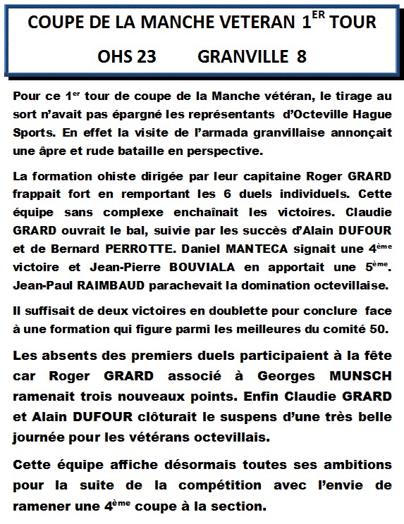 Coupe de la Manche Vétéran - Octeville Hague Sports au 2ème tour