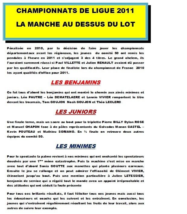 Championnat de ligue benjamin Championnat de ligue benjamin