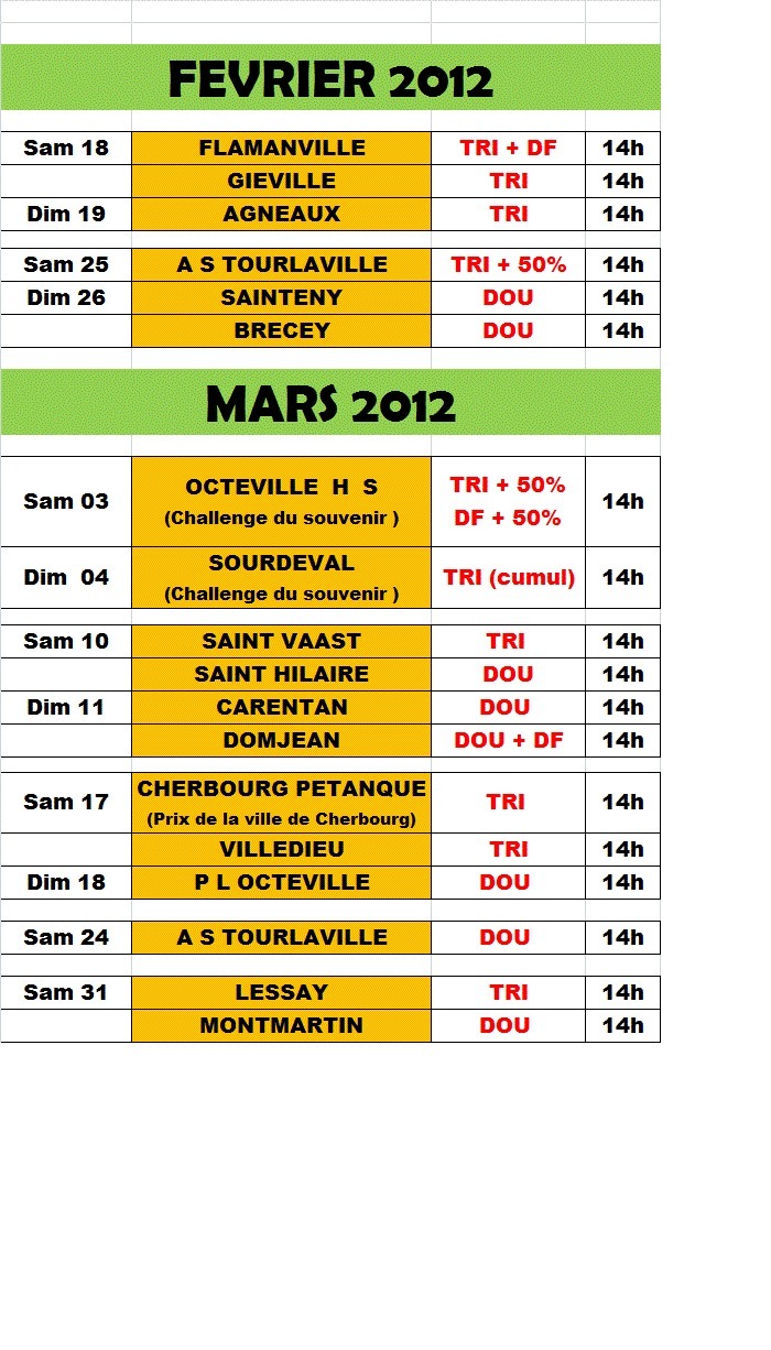 LE CALENDRIER FEDERAL 2012